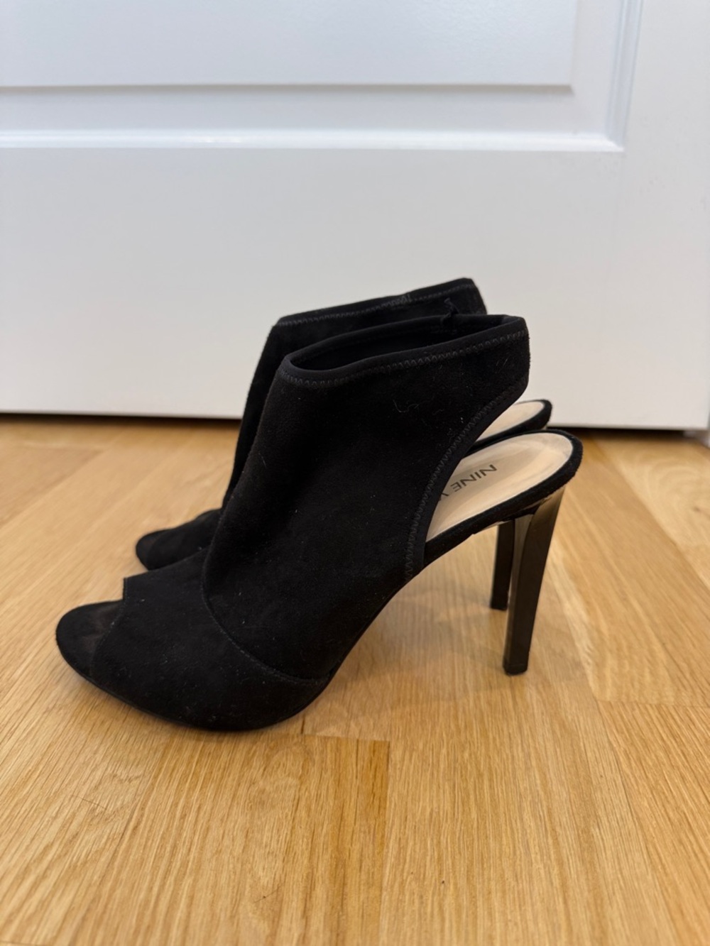 Nine West Black Suede Open-Toe Slingback Stiletto Heels